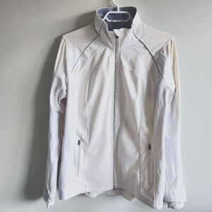 Lululemon Run: Stay On Course Jacket Running Zip-up Size 12 Cream And White